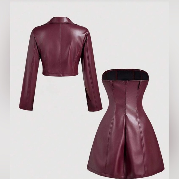 Passion of Essence Deep Burgundy Faux Leather Dress and Jacket - Picture 5 of 8